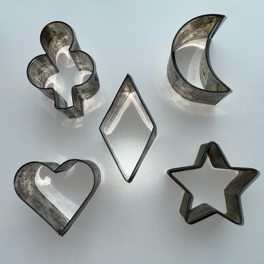Vtg Wide Metal Cookie Cutter Cottagecore Lot of 5 Diamond Clover Star Heart Moon